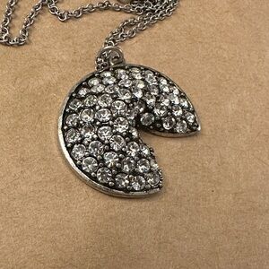 Fortune Cookie - Silver Crystal Crescent Pendant Necklace - Women Jewelry